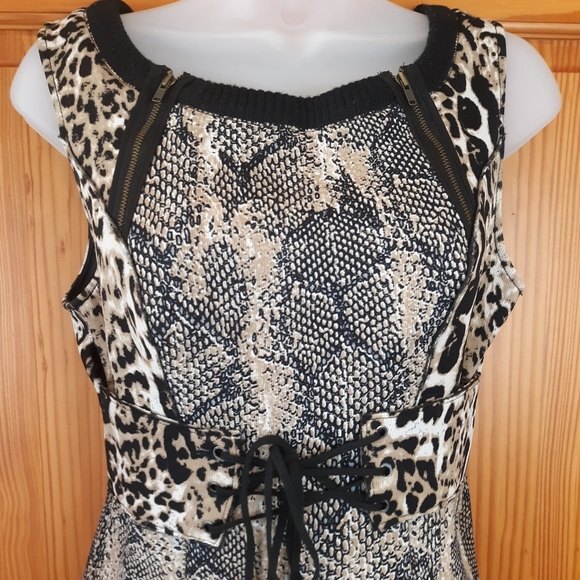 Tracy Reese Snake Print Bodycon Dress Leopard Corset Belt Sleeveless - Picture 10 of 11